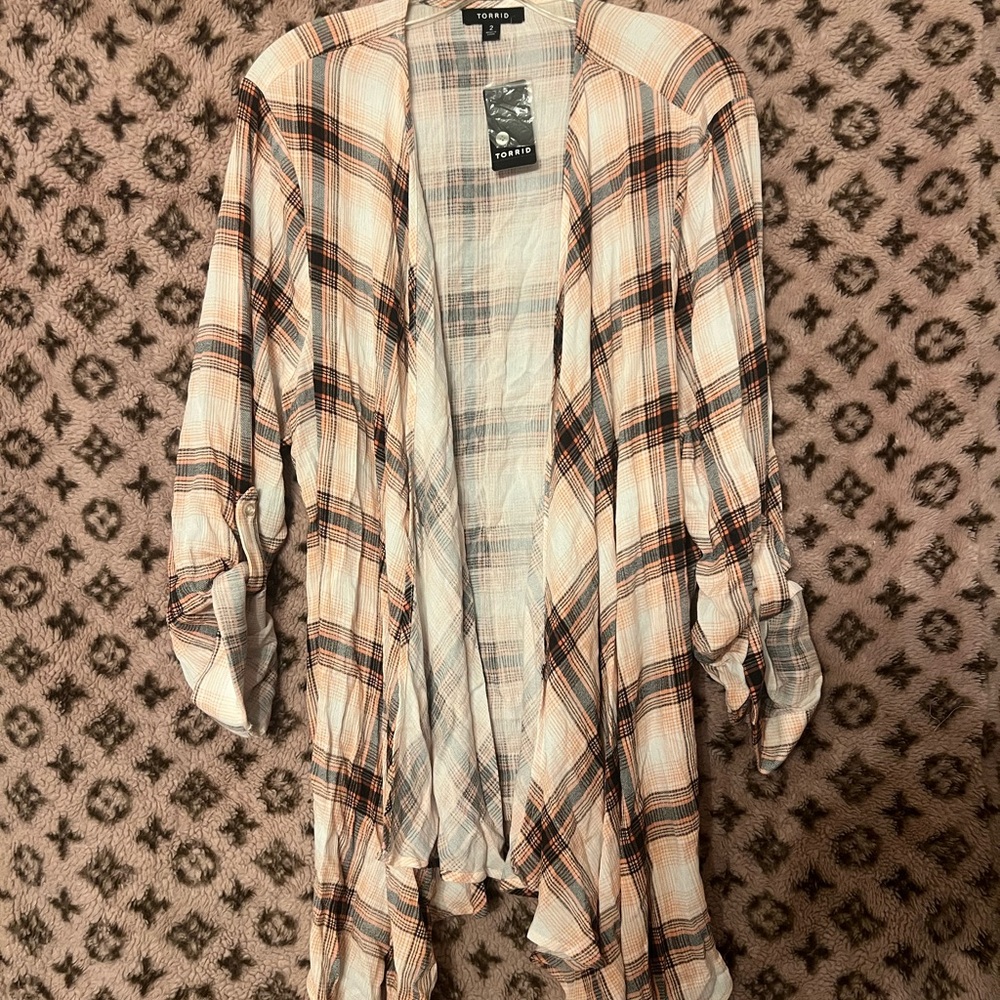 Gaze White and Brown 3/4 Sleeve Wrap Blouse